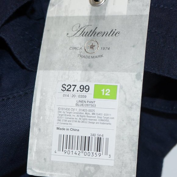 NWT Converse Blue Linen Pant size 12 - Picture 8 of 9